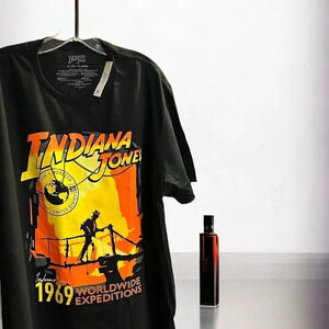 Men’s Retro Indiana Jones T Shirt Size XL Black Cotton